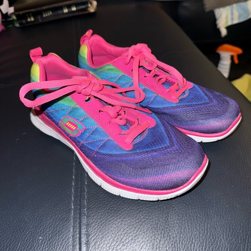 Skechers Vibrant Knit Sneakers with Pink Accents